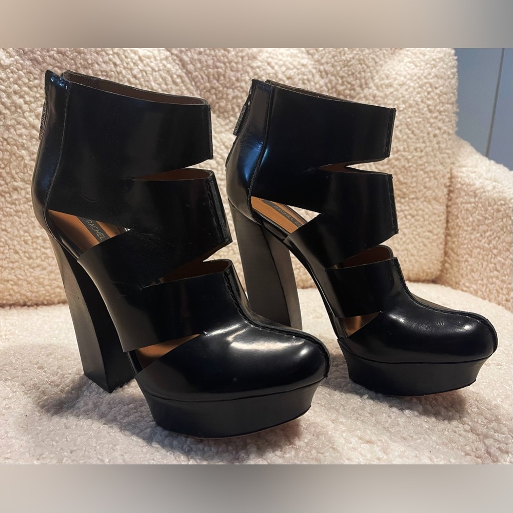 Rachel Zoe Elliott High Heel Black Leather Cutout Platform Bootie Size 7 View 3